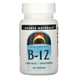 Source Naturals, B-12, Таблетки для рассасывания под языком, 2,000 мкг, 100 таблеток