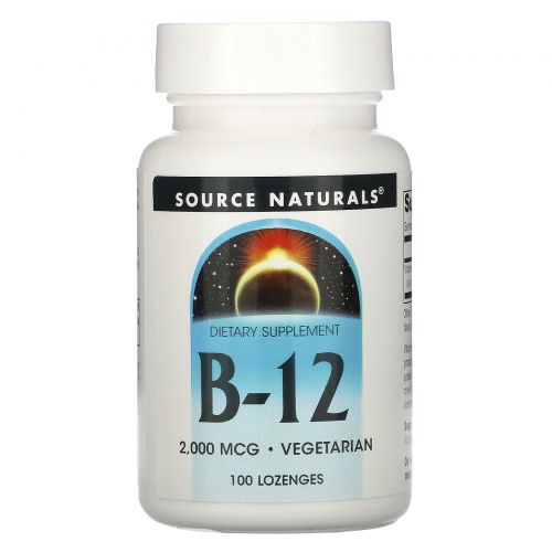 Source Naturals, B-12, Таблетки для рассасывания под языком, 2,000 мкг, 100 таблеток