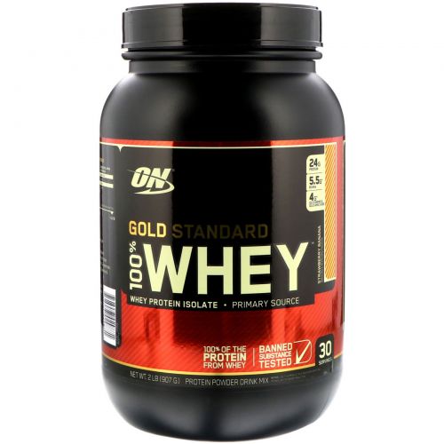 Optimum Nutrition, Gold Standard 100% Whey, Strawberry Banana, 2 lbs (909 g)