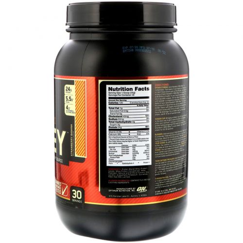 Optimum Nutrition, Gold Standard 100% Whey, Strawberry Banana, 2 lbs (909 g)