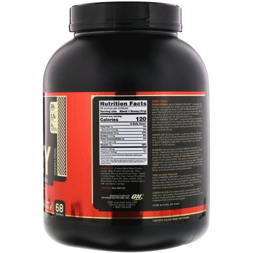 Optimum Nutrition, Gold Standard 100% Whey, Cookies & Cream ("Печенье со сливками"), 5 фунтов (2,27 кг)