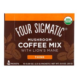 Four Sigmatic, Грибная сместь для кофе, "Думай с грвиой льва и чагой!, 10 пакетов, по 0,09 унции (2,5 г) каждый