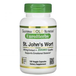 California Gold Nutrition, St. John's Wort Extract, EuroHerbs, European Quality, 300 mg, 180 Veggie Capsules