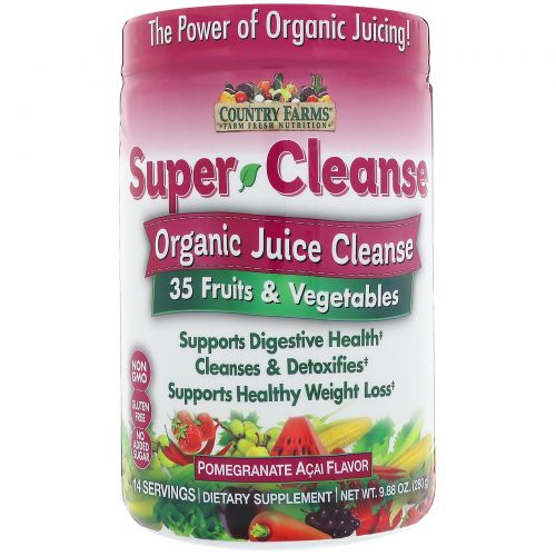 Country Farms, Super Cleanse, Organic Juice Cleanse, Pomegranate Acai Flavor, 14 Servings, 9.88 oz (280 g)