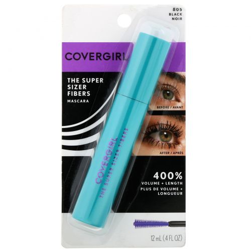 Covergirl, The Super Sizer Fibers, тушь для ресниц, оттенок 805 «Черный», 12 мл (0,4 унции)