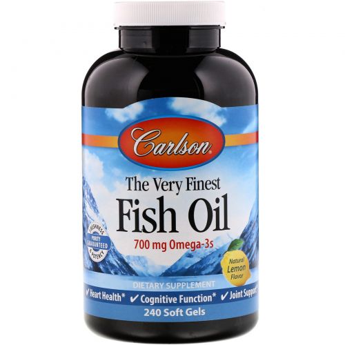 Carlson Labs, The Very Finest Fish Oil, 1000 мг, лимон, 240 гелевых капсул