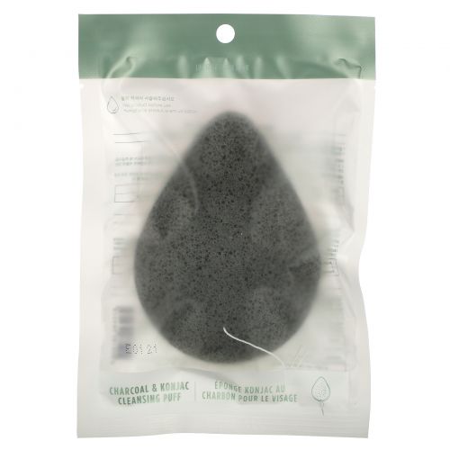 The Face Shop, Charcoal & Konjac Cleansing Puff, 1 Puff