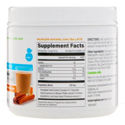 UpSpring, Milkflow, Fenugreek + Blessed Thistle, Natural Chai Tea Latte Flavored Supplement Drink, 12.70 oz (360 g)