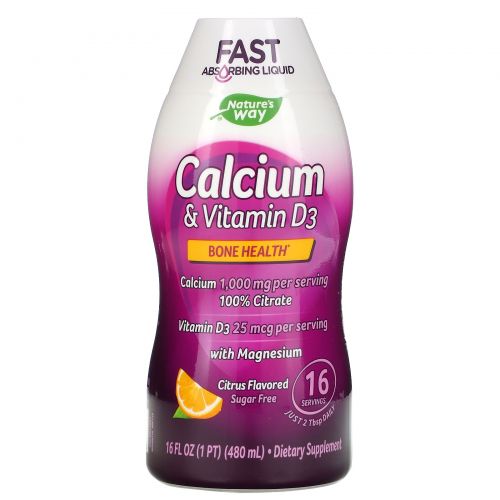 Wellesse Premium Liquid Supplements, Кальций и витамин D3, без сахара, с натуральным цитрусовым вкусом, 16 жидких унций (480 мл)