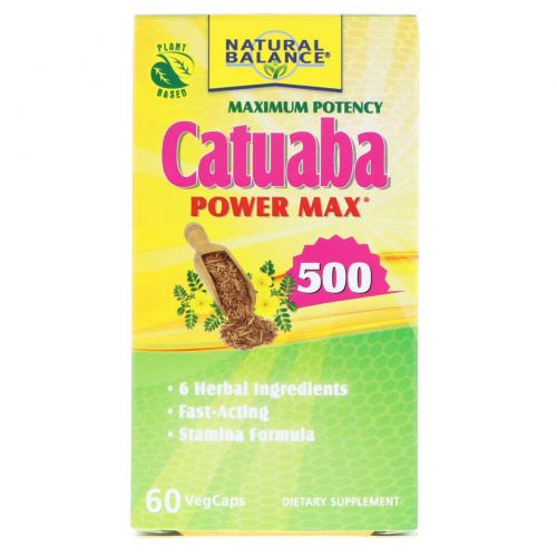 Natural Balance, Катуаба Power Max 500, максимальная эффективность, 60 капсул с оболочкой из ингредиентов растительного происхождения