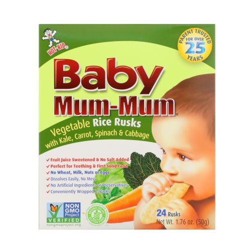 Hot Kid, Baby Mum-Mum овощные рисовые сухари, 24 сухаря, 50 г каждый