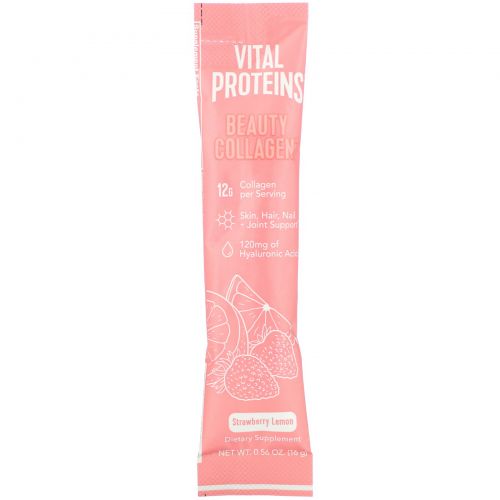 Vital Proteins, Косметический коллаген, клубника и лимон, 14 пакетов, по 16 г каждый