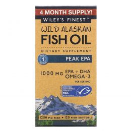 Wiley's Finest, Аляскинский рыбий жир, пик ЭПК, 1250 мг, 120 рыбных  мягких капсул