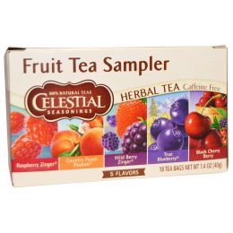 Celestial Seasonings, Набор фруктового чая Fruit Tea Sampler, травяной чай, без кофеина, 5 вкусов, 18 пакетиков, 1,4 oz (40 г)