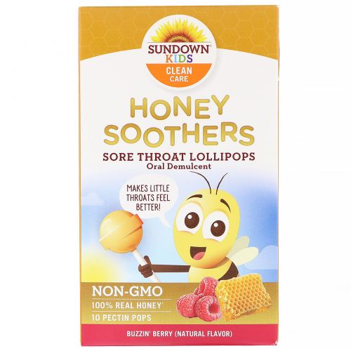 Sundown Naturals Kids, Honey Soother, леденцы от боли в горле, ягодный вкус, 10 леденцов с пектином