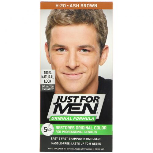 Just for Men, Мужская краска для волос Original Formula, оттенок H-20 пепельно-коричневый, одноразовый комплект