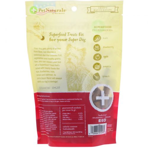 Pet Naturals of Vermont, Superfood Treats for Dogs, Crispy Bacon Recipe, 100+ Treats, 8.5 oz (240 g)