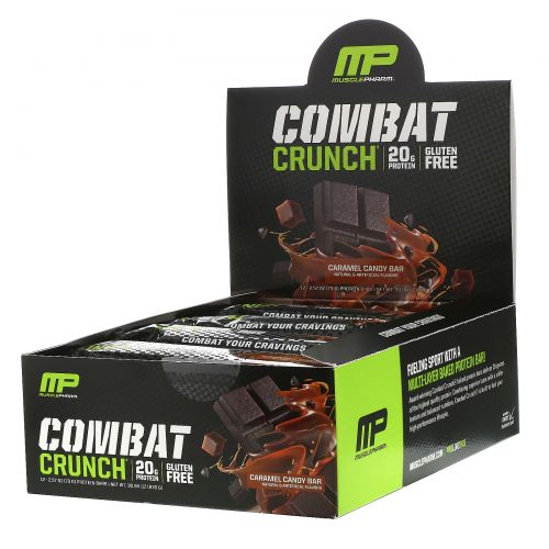 MusclePharm, Combat Crunch, Caramel Candy Bar, 12 Bars, 2.57 oz (73 g)