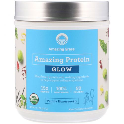 Amazing Grass, Amazing Protein, Glow, Vanilla Honeysuckle, 11.1 oz (315 g)