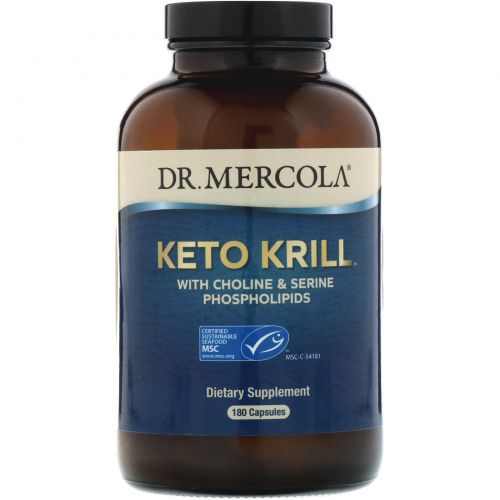 Dr. Mercola, Кето-криль с фосфолипидами (холином и серином), 180 капсул