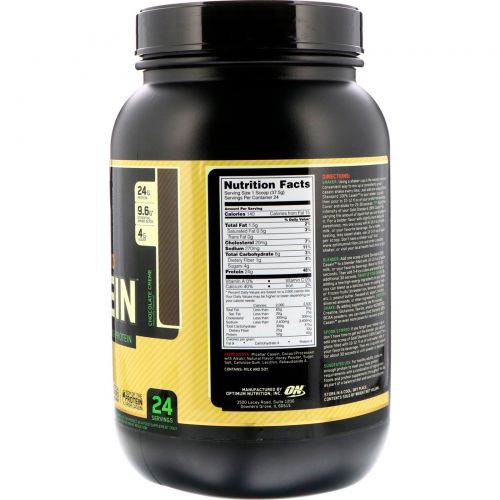 Optimum Nutrition, Натуральный 100% казеин золотого стандарта, со вкусом шоколадного крема, 2 фунта (909 г)