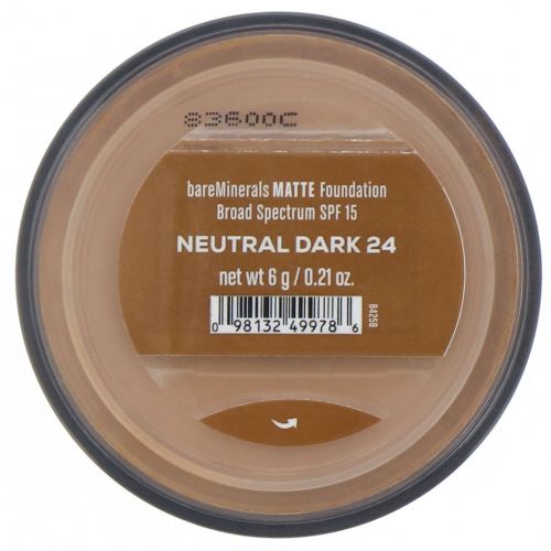 bareMinerals, Matte, тональная основа, SPF 15, оттенок «Нейтральный темный 24», 6 г