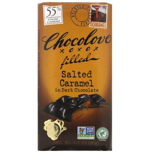 Chocolove, Соленая карамель в черном шоколаде, 3,2 унции (90 г)