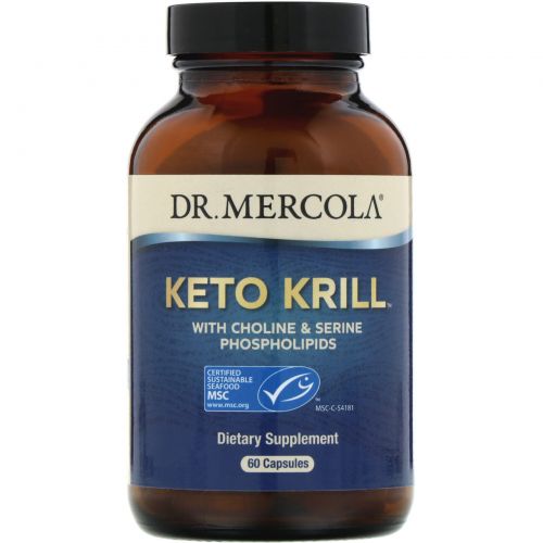 Dr. Mercola, Keto Krill, масло криля с холином и сериновыми фосфолипидами, 60 капсул