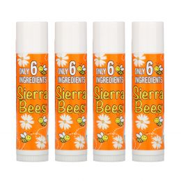Sierra Bees, Органический бальзам для губ, мандарин и ромашка, 4 шт., 0,15 унции (4,25 г) каждый
