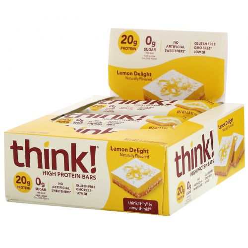ThinkThin, Высокопротеиновые батончики, «Лимонное лакомство», 10 батончиков по 60 г (2,1 унции)