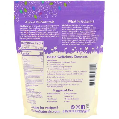 NuNaturals, Gelicious Unflavored Gelatin, 1lb (454 g)