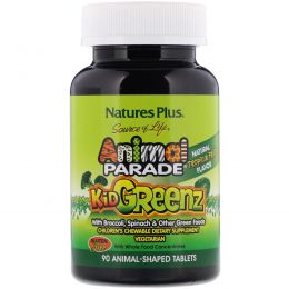 Nature's Plus, Источник жизни, Таблетки для детей в форме животных из зеленых овощей, Натуральный вкус тропических фруктов, 90 животных