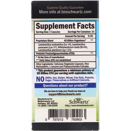 BioSchwartz, Advanced Strength Probiotic, 40 Billion CFU, 60 Capsules