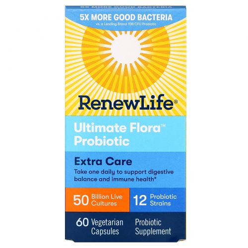 Renew Life, Ultimate Flora, Extra Care, 50 миллиардов, 60 вегетарианских капсул