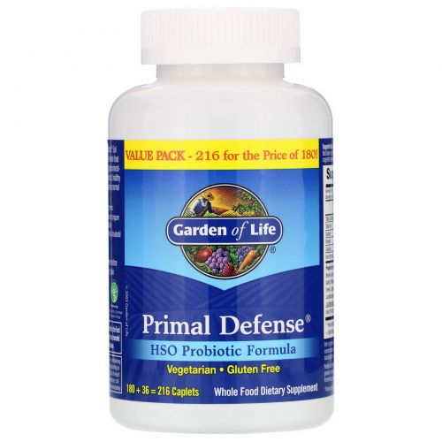 Garden of Life, Primal Defense, формула с пробиотиками ГПО, 216 капсуловидных таблеток