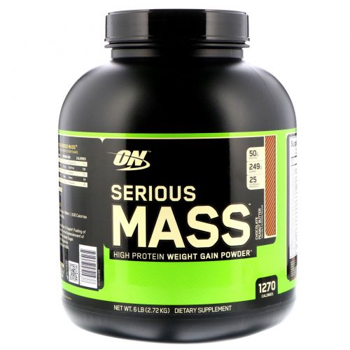 Optimum Nutrition, Serious Mass, высокопротеиновая добавка для наращивания веса, шоколад, арахисовое масло, 6 фунтов (2,72 кг)