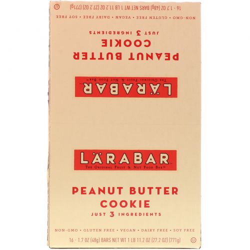 Larabar, Печенье с арахисовым маслом, 16 батончиков, по 1,7 унций (48 гр) каждый