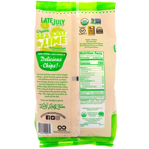 Late July, Organic Tortilla Chips, Sea Salt & Lime, 11 oz (312 g)