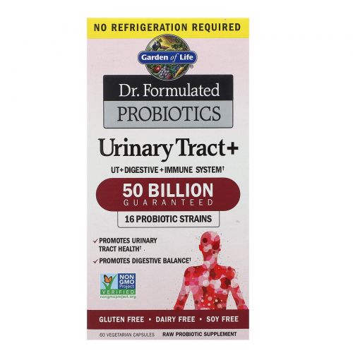 Garden of Life, Dr. Formulated Probiotics, Urinary Tract+, Shelf Stable, 60 Veggie Capsules