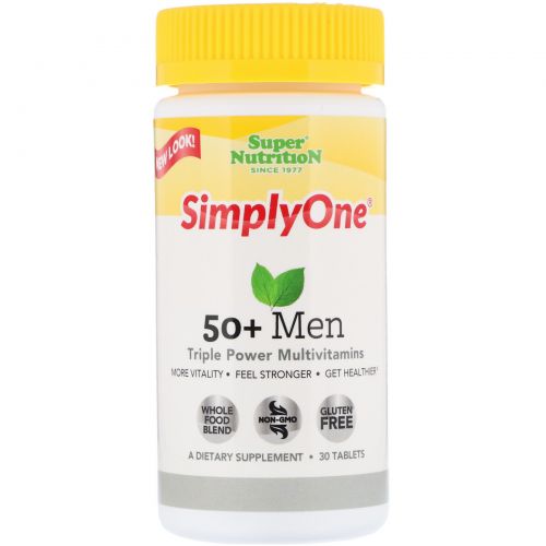 Super Nutrition, SimplyOne, мультивитаминная добавка тройного действия для мужчин старше 50 лет, 30 таблеток