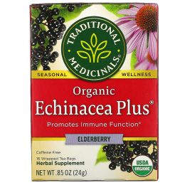 Traditional Medicinals, Echinacea Plus, Органический чай с эхинацеей и бузиной, Без кофеина, 16 пакетиков, 0,85 унции (24 г)