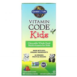 Garden of Life, Витаминный код, для детей, Жевательные мультивитамины из цельных продуктов для детей, Вишневый вкус, 60 жевательных медведей
