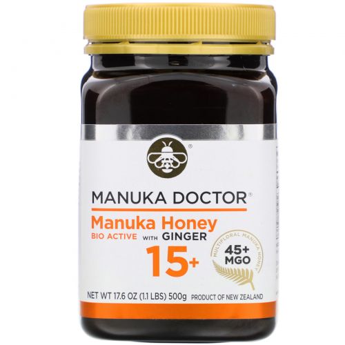 Manuka Doctor, Апитерапия, биоактивный лесной мед манука 15+ с имбирем, 1,1 фунта (500 г)