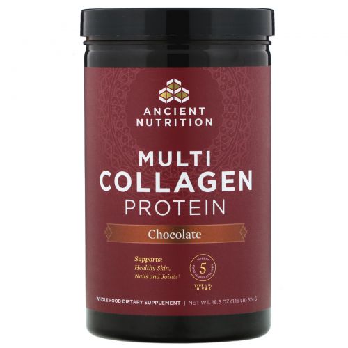 Dr. Axe / Ancient Nutrition, Multi Collagen Protein, Chocolate, 18.5 oz (525 g)