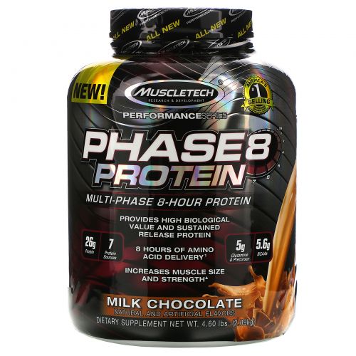 Muscletech, Протеин со вкусом молочного шоколада Performance Series, Phase8, Multi-Phase 8-Hour, 2,1 кг (4,6 фунтов)