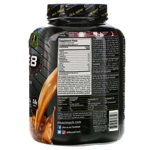 Muscletech, Протеин со вкусом молочного шоколада Performance Series, Phase8, Multi-Phase 8-Hour, 2,1 кг (4,6 фунтов)