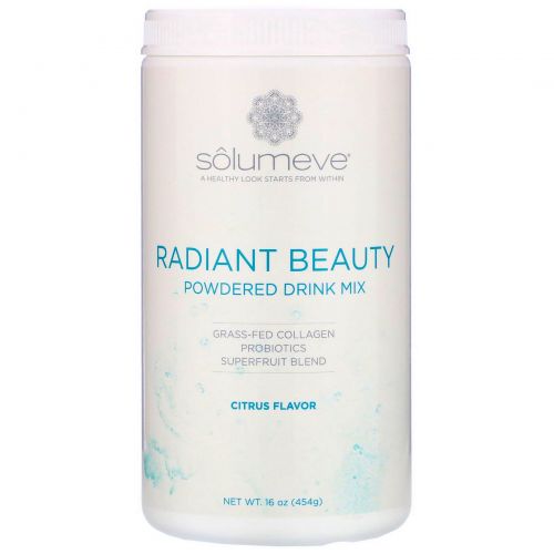 Solumeve, Radiant Beauty, порошковая смесь для напитков с экологически чистым коллагеном, пробиотиками и суперфруктами, цитрусовые, 454 г (16 унций)