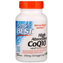 Doctor's Best, Легкоусвояемый коэнзим Q10, с биоперином, 600 мг, 60 растительных капсул