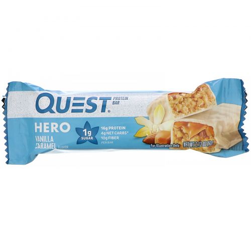 Quest Nutrition, Протеиновый батончик Hero, ванильная карамель, 10 батончиков, 60 г (2,12 унции)