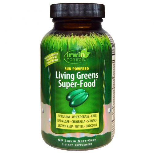 Irwin Naturals, Living Greens, суперпродукт, 60 желатиновых капсул с жидким содержимым